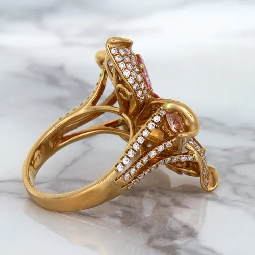 4.26ctw Padparadscha Ring with Diamond Accents in 18K Rose Gold