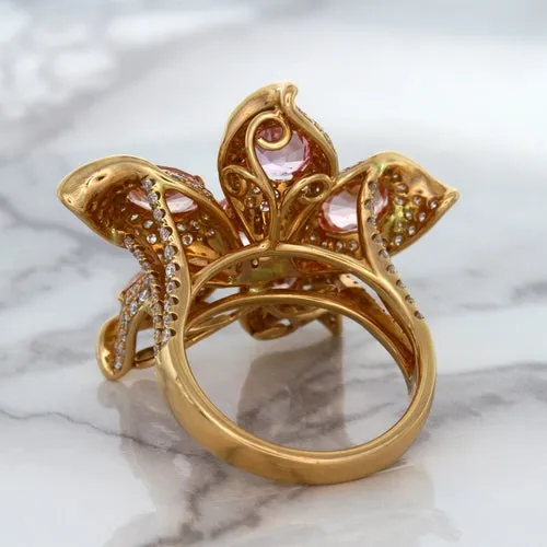 4.26ctw Padparadscha Ring with Diamond Accents in 18K Rose Gold