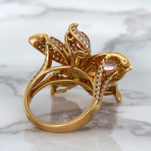 4.26ctw Padparadscha Ring with Diamond Accents in 18K Rose Gold