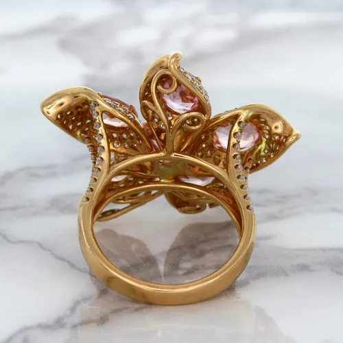 4.26ctw Padparadscha Ring with Diamond Accents in 18K Rose Gold