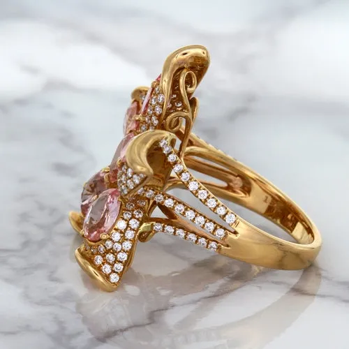4.26ctw Padparadscha Ring with Diamond Accents in 18K Rose Gold