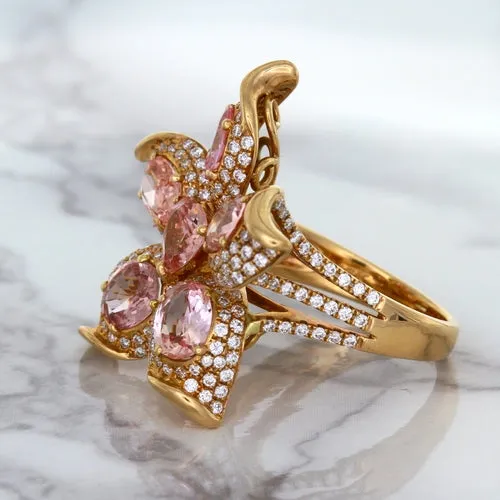 4.26ctw Padparadscha Ring with Diamond Accents in 18K Rose Gold