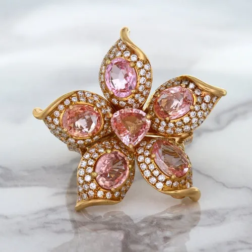 4.26ctw Padparadscha Ring with Diamond Accents in 18K Rose Gold