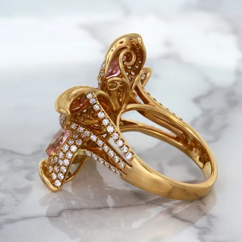 4.26ctw Padparadscha Ring with Diamond Accents in 18K Rose Gold