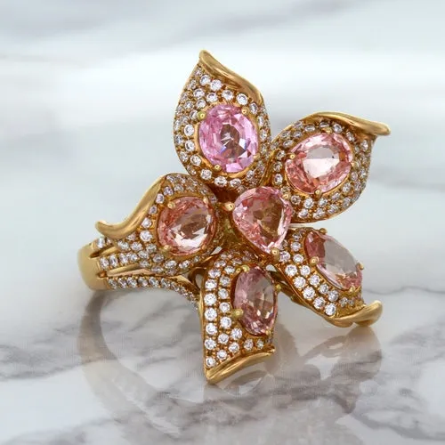 4.26ctw Padparadscha Ring with Diamond Accents in 18K Rose Gold