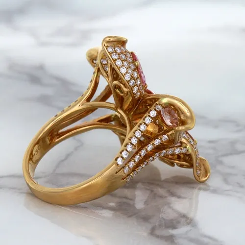 4.26ctw Padparadscha Ring with Diamond Accents in 18K Rose Gold