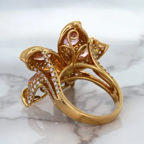 4.26ctw Padparadscha Ring with Diamond Accents in 18K Rose Gold