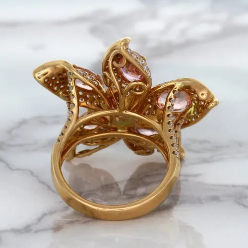 4.26ctw Padparadscha Ring with Diamond Accents in 18K Rose Gold