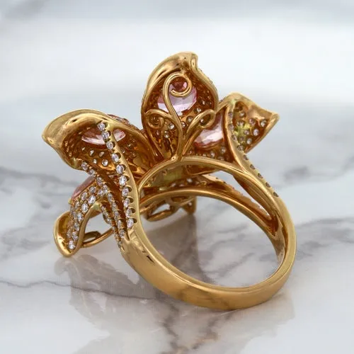 4.26ctw Padparadscha Ring with Diamond Accents in 18K Rose Gold