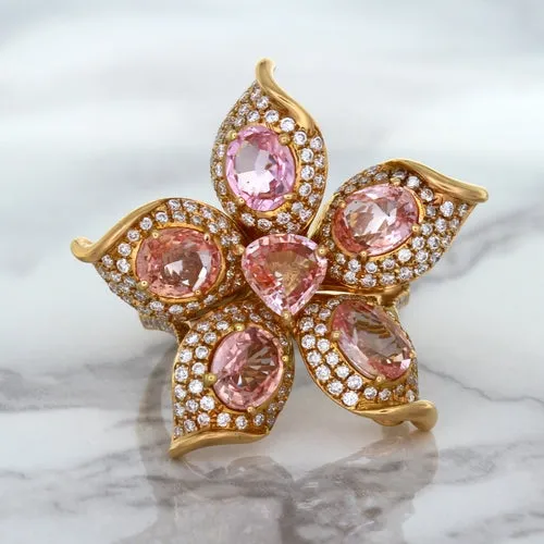 4.26ctw Padparadscha Ring with Diamond Accents in 18K Rose Gold