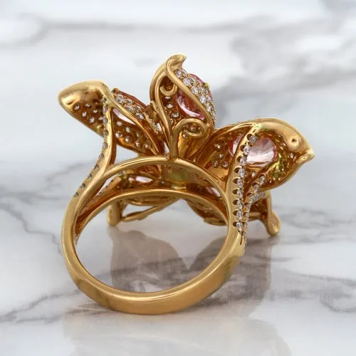 4.26ctw Padparadscha Ring with Diamond Accents in 18K Rose Gold