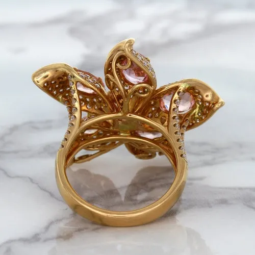 4.26ctw Padparadscha Ring with Diamond Accents in 18K Rose Gold