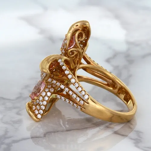 4.26ctw Padparadscha Ring with Diamond Accents in 18K Rose Gold