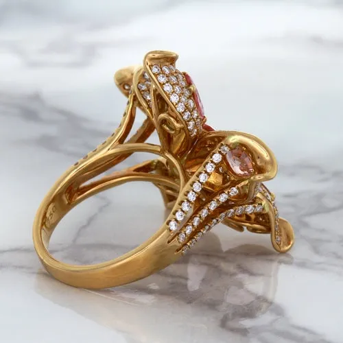4.26ctw Padparadscha Ring with Diamond Accents in 18K Rose Gold