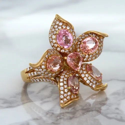 4.26ctw Padparadscha Ring with Diamond Accents in 18K Rose Gold