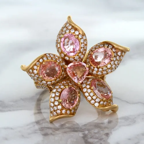 4.26ctw Padparadscha Ring with Diamond Accents in 18K Rose Gold