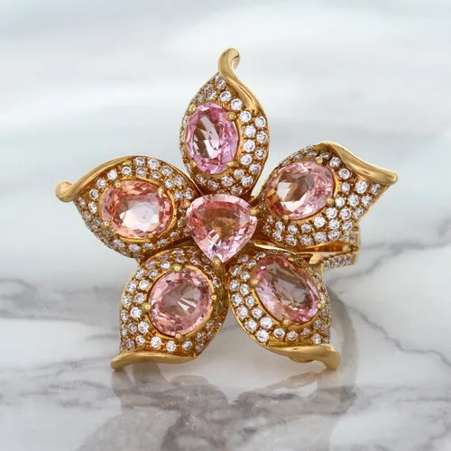 4.26ctw Padparadscha Ring with Diamond Accents in 18K Rose Gold