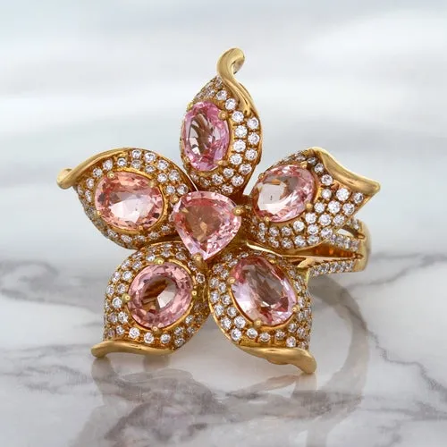 4.26ctw Padparadscha Ring with Diamond Accents in 18K Rose Gold