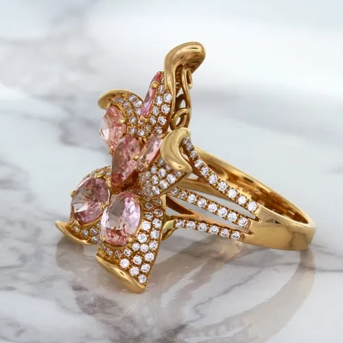 4.26ctw Padparadscha Ring with Diamond Accents in 18K Rose Gold