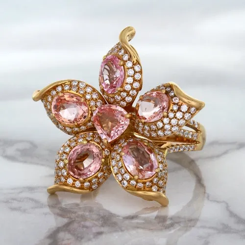 4.26ctw Padparadscha Ring with Diamond Accents in 18K Rose Gold