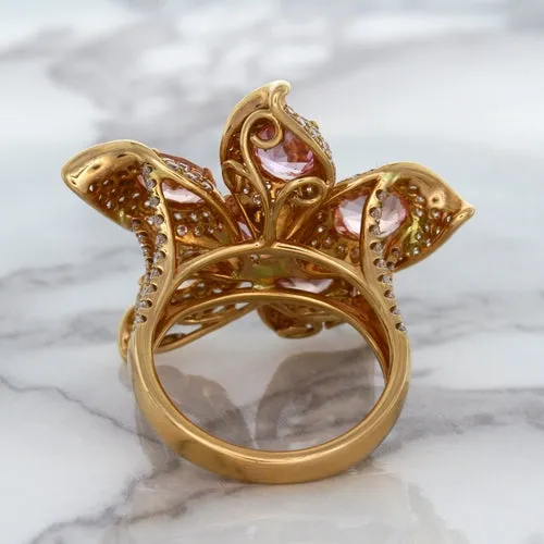 4.26ctw Padparadscha Ring with Diamond Accents in 18K Rose Gold