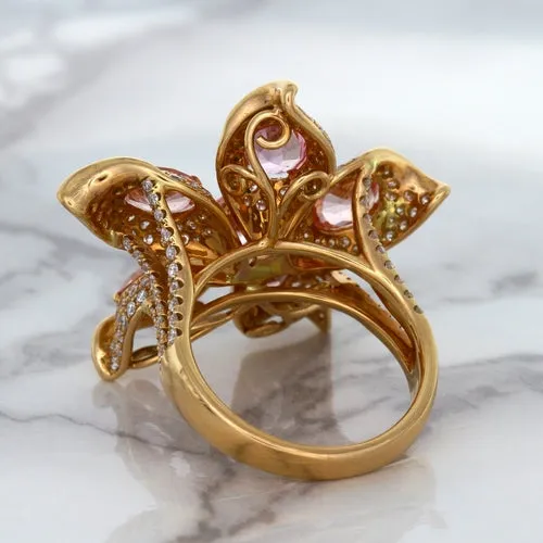 4.26ctw Padparadscha Ring with Diamond Accents in 18K Rose Gold