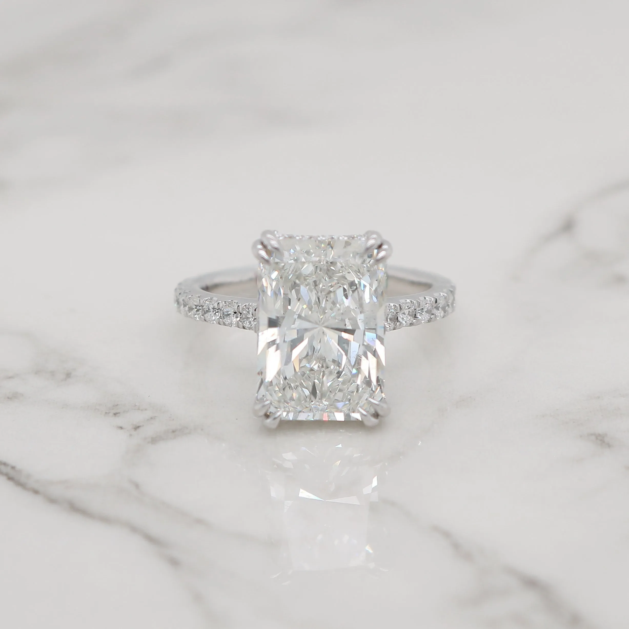 4ct Radiant Dainty Pave Band with Hidden Halo Engagement Ring
