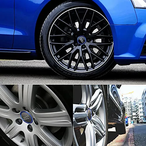 4PCS Car Wheel Center Caps Hub Rings for Audi Car Accessories Trims, Compatible for Audi Q5/Q3/Q7/Q2L/Q5L/A3/A4L/A6L Wheel Hub Accessories, Aluminum Alloy Wheel Caps Decoration Rings Full Set (Blue)