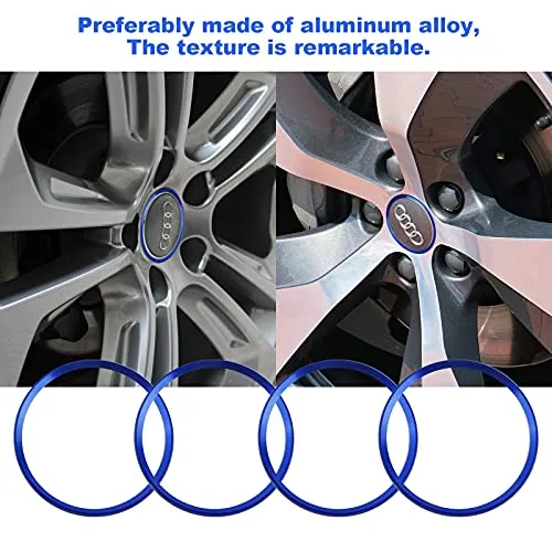 4PCS Car Wheel Center Caps Hub Rings for Audi Car Accessories Trims, Compatible for Audi Q5/Q3/Q7/Q2L/Q5L/A3/A4L/A6L Wheel Hub Accessories, Aluminum Alloy Wheel Caps Decoration Rings Full Set (Blue)