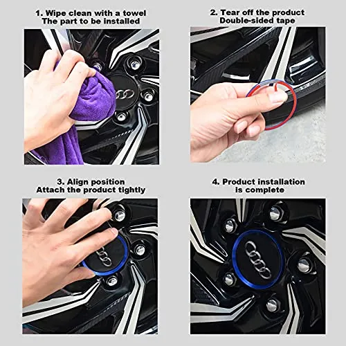 4PCS Car Wheel Center Caps Hub Rings for Audi Car Accessories Trims, Compatible for Audi Q5/Q3/Q7/Q2L/Q5L/A3/A4L/A6L Wheel Hub Accessories, Aluminum Alloy Wheel Caps Decoration Rings Full Set (Blue)