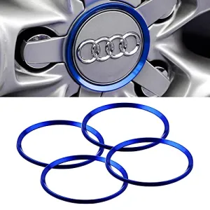 4PCS Car Wheel Center Caps Hub Rings for Audi Car Accessories Trims, Compatible for Audi Q5/Q3/Q7/Q2L/Q5L/A3/A4L/A6L Wheel Hub Accessories, Aluminum Alloy Wheel Caps Decoration Rings Full Set (Blue)