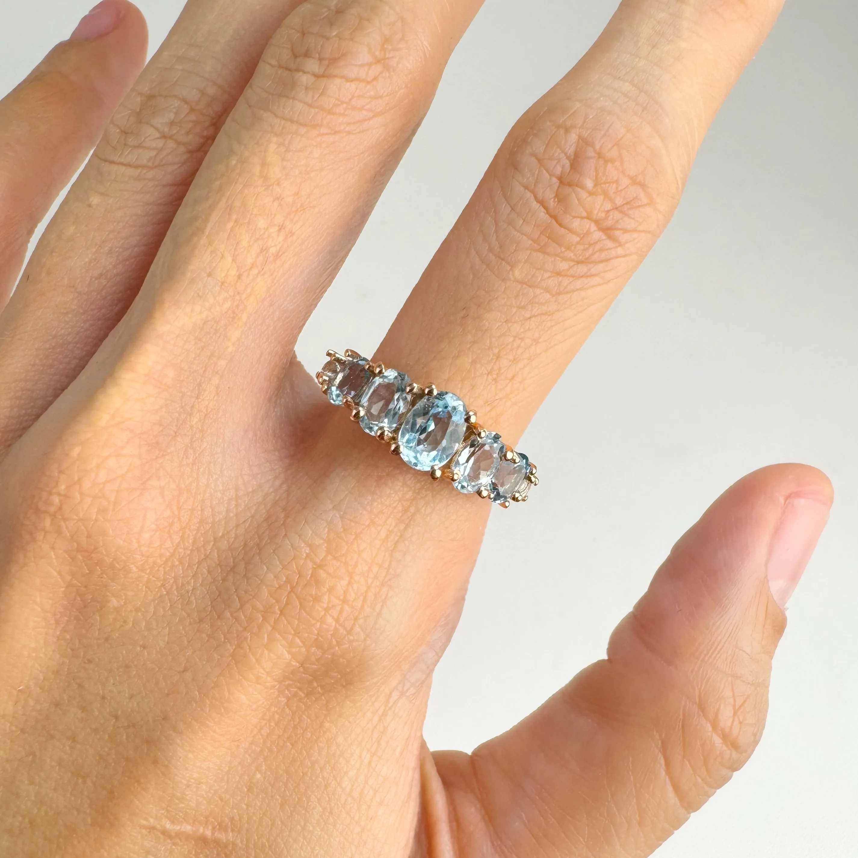 5 x 7 mm. Oval Cut Sky Blue Brazilian Topaz Cluster Ring