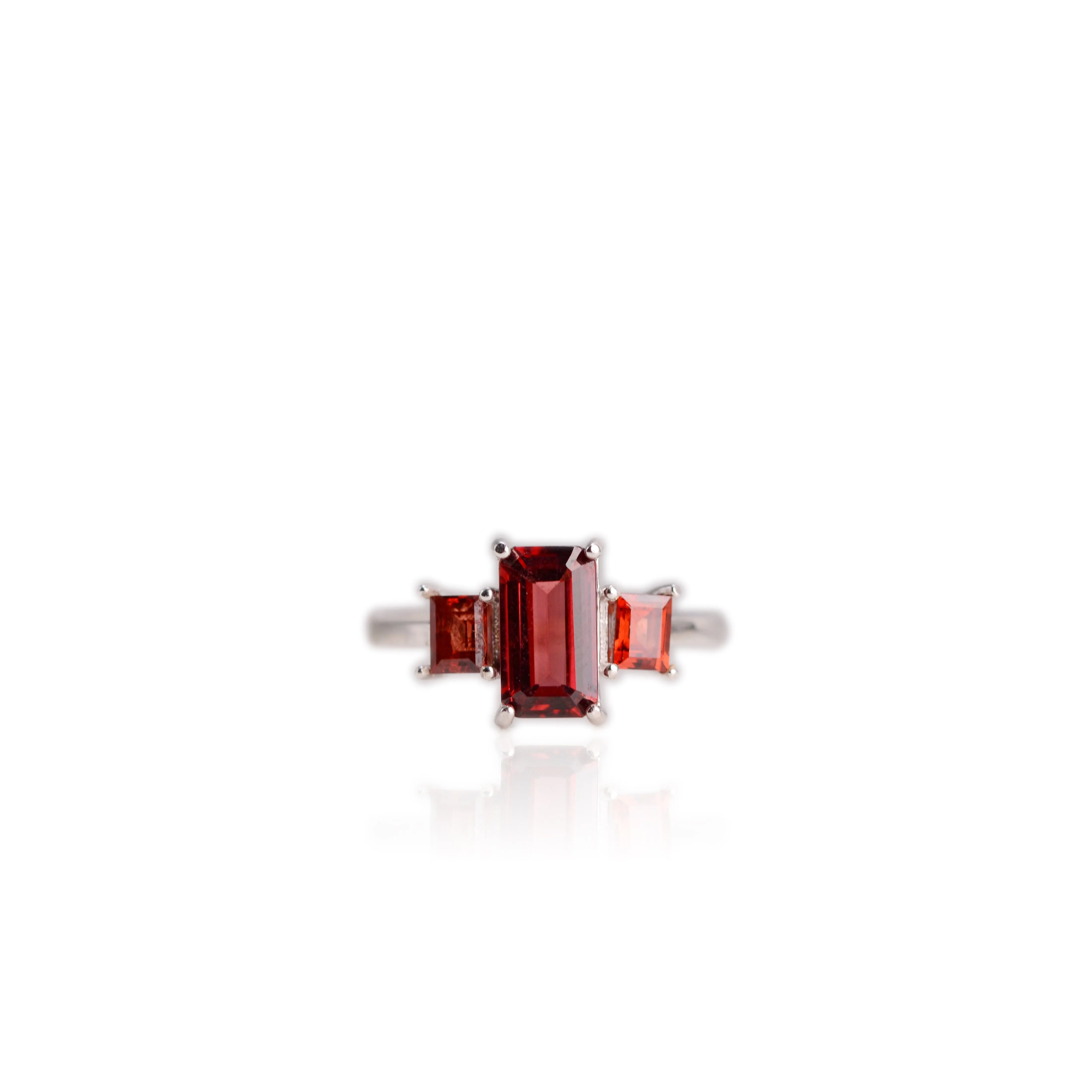 5 x 8 mm. Octagon Cut Red African Garnet Trilogy Ring
