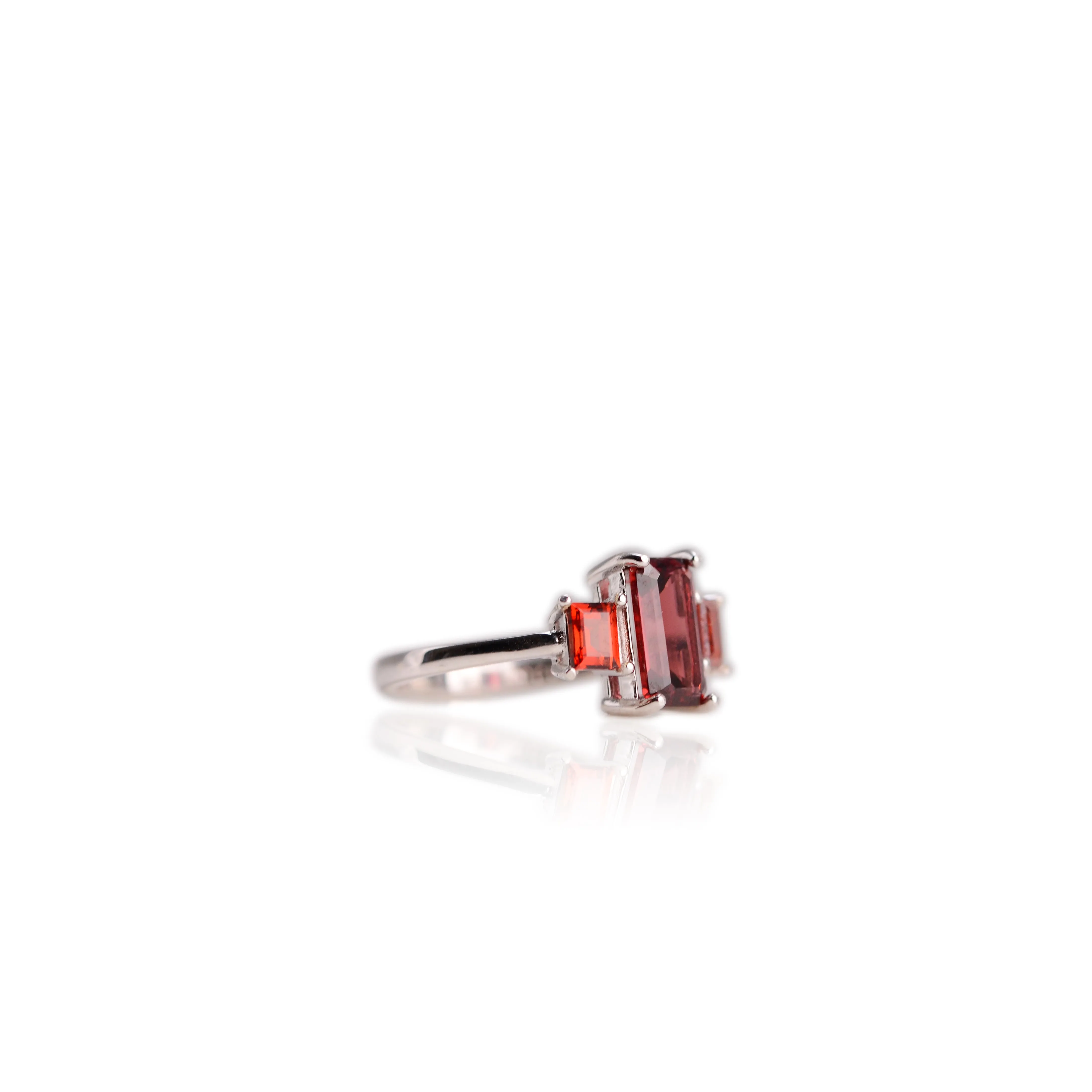 5 x 8 mm. Octagon Cut Red African Garnet Trilogy Ring