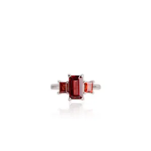 5 x 8 mm. Octagon Cut Red African Garnet Trilogy Ring