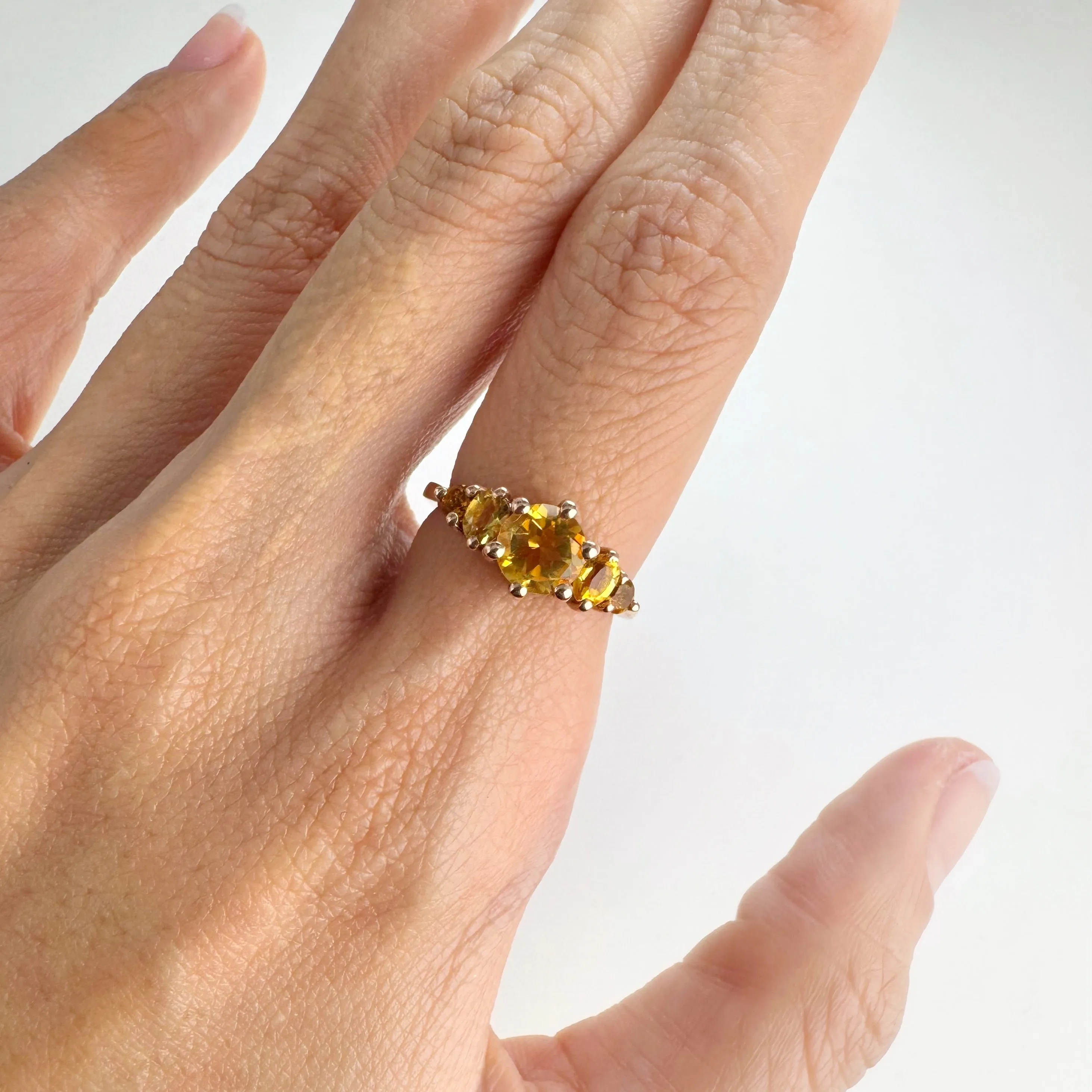 6 mm. Round Cut Yellow Brazilian Citrine Cluster Ring
