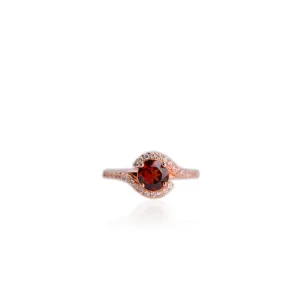 6.5 mm. Round Cut Red African Garnet with Cz Accents Ring