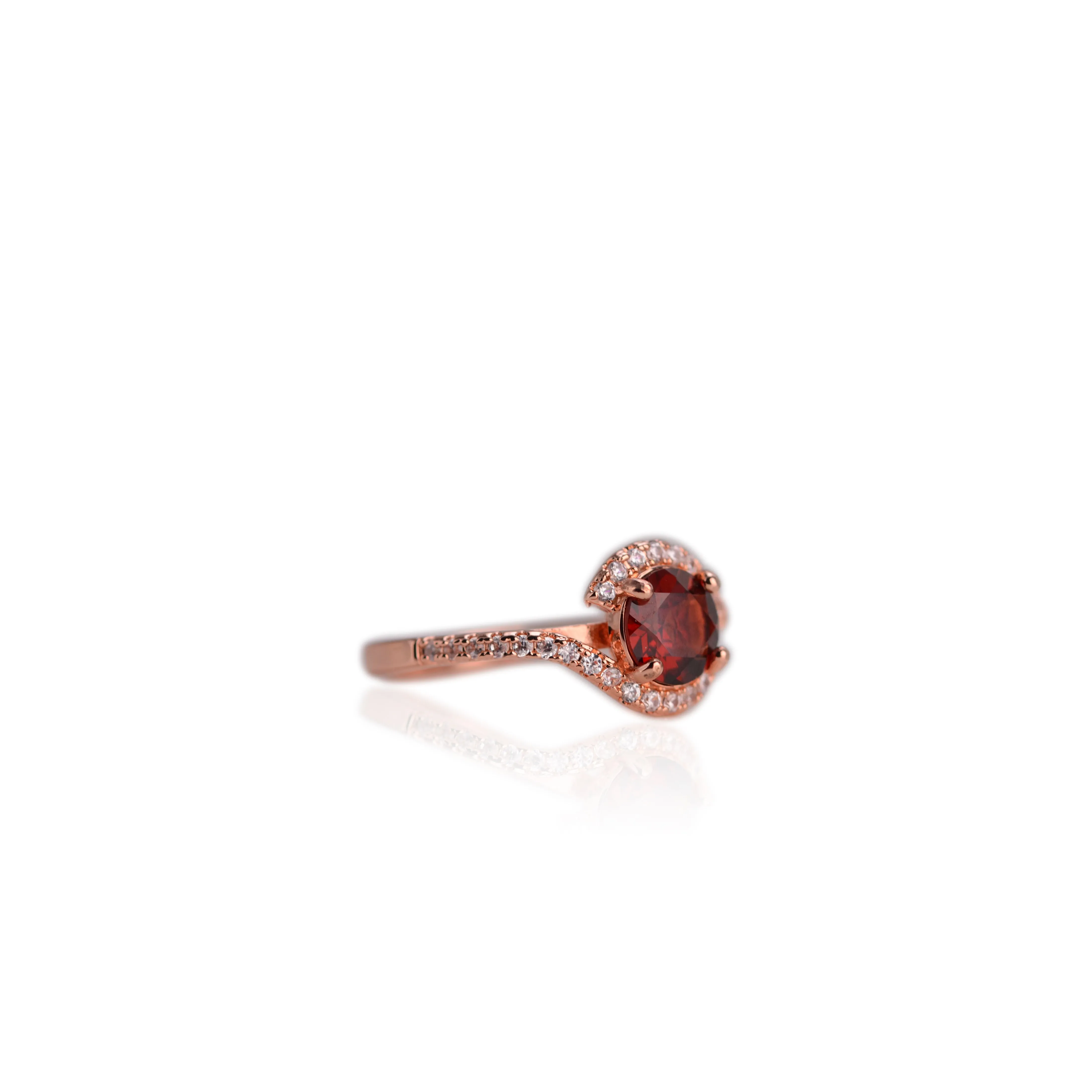 6.5 mm. Round Cut Red African Garnet with Cz Accents Ring