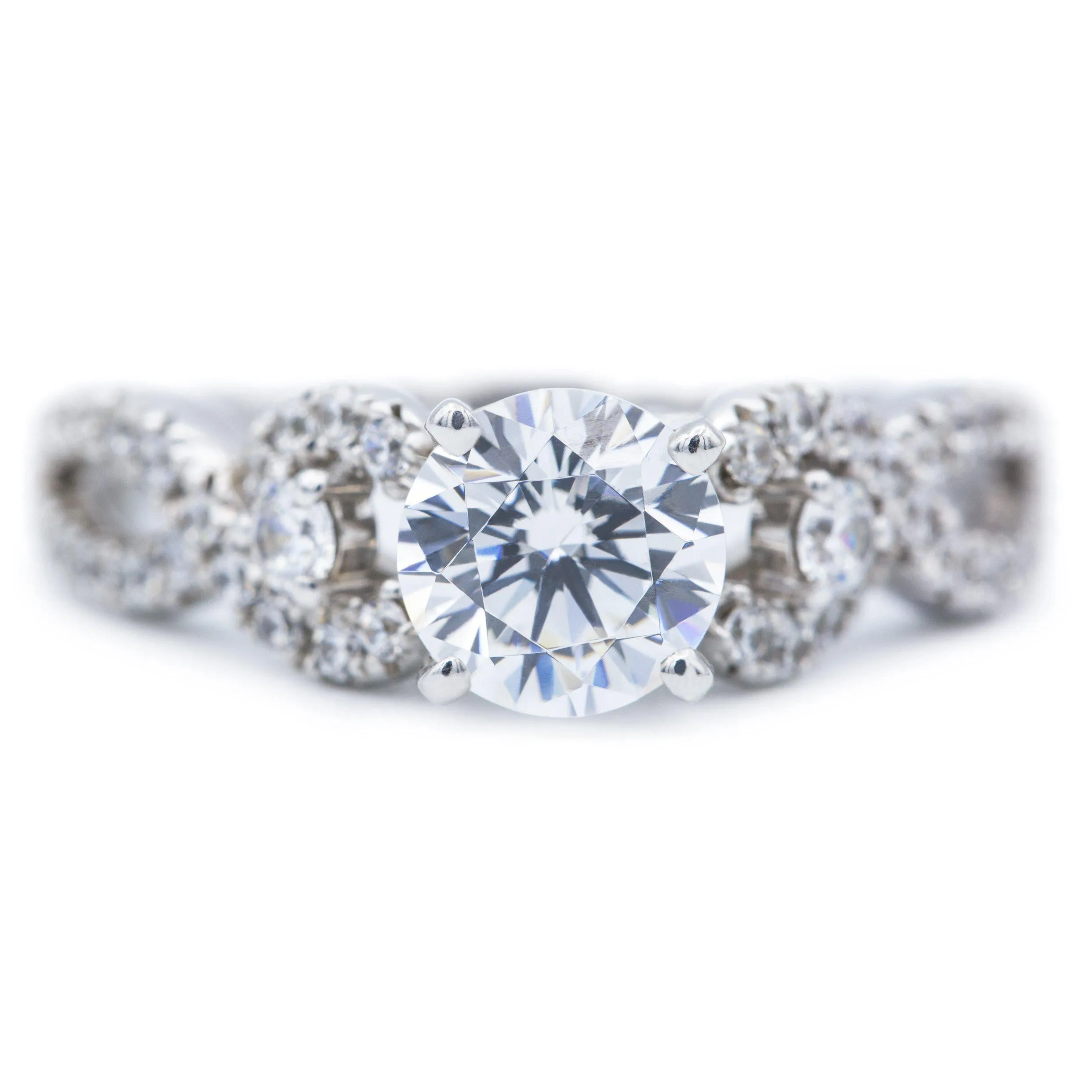 6.5mm Round Center 14K White Gold Engagement Ring with Wedding Band Set
