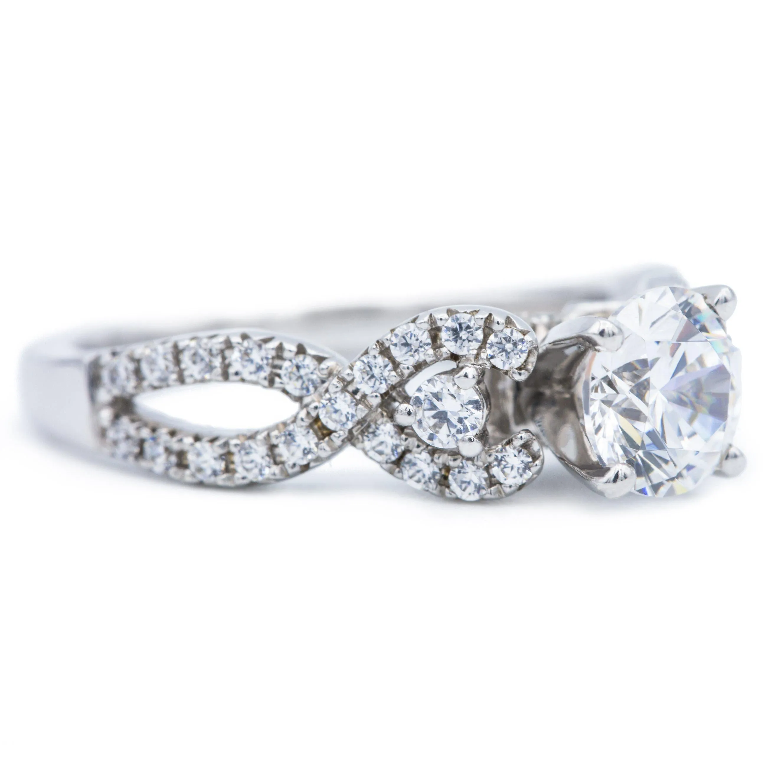 6.5mm Round Center 14K White Gold Engagement Ring with Wedding Band Set