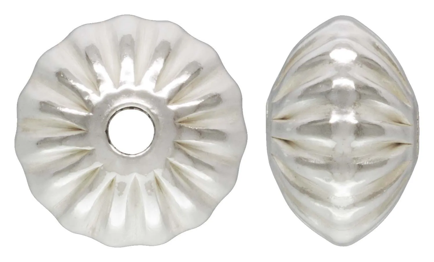 6.7x4.6mm Corrugated Saucer Bead 1.5mm Hole, Sterling Silver. Made in USA. #5020136C