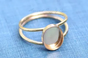 6x4mm Oval Bezel Gold Double Band Ring blank