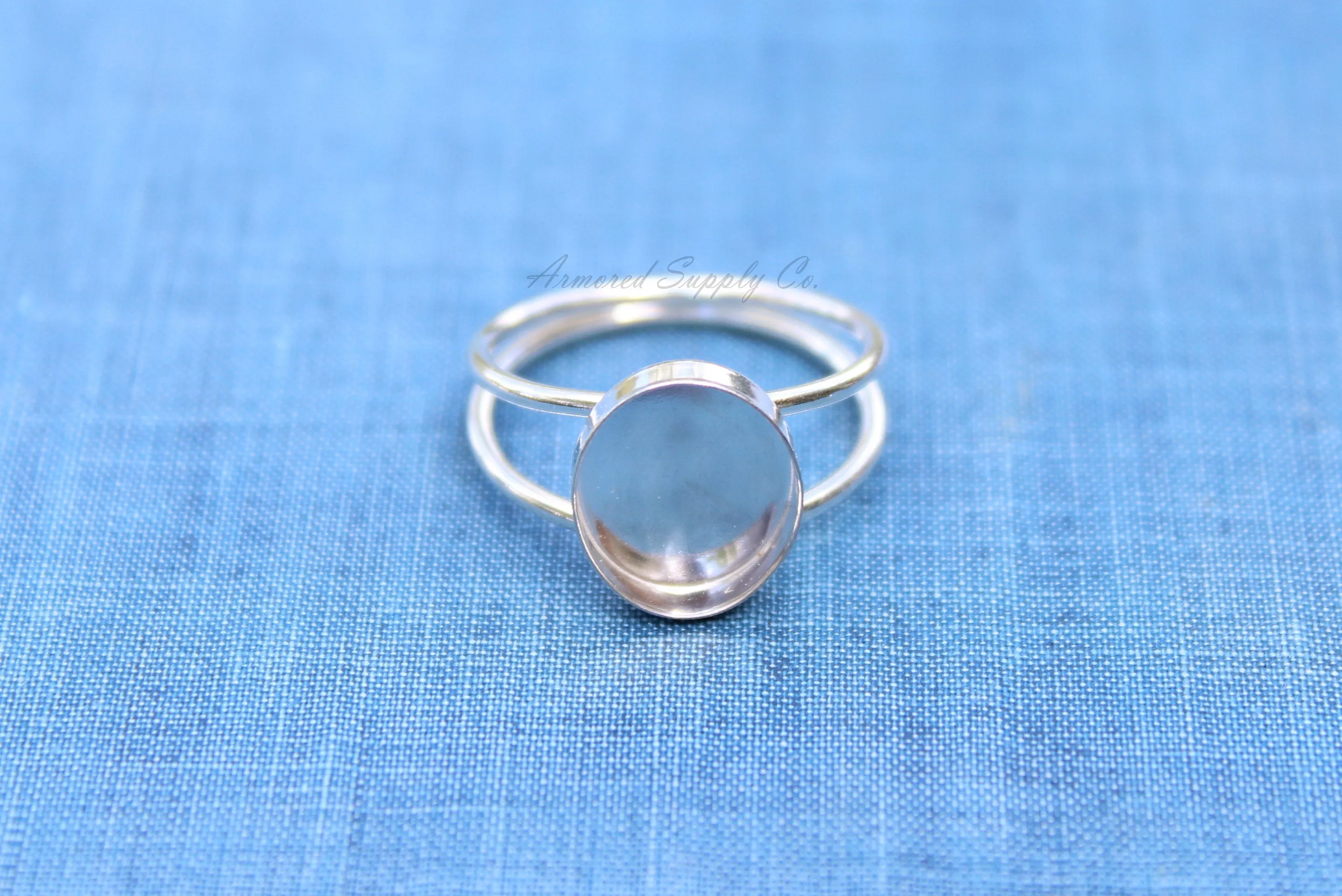 6x4mm Oval Bezel Sterling Silver Double Band Ring blank