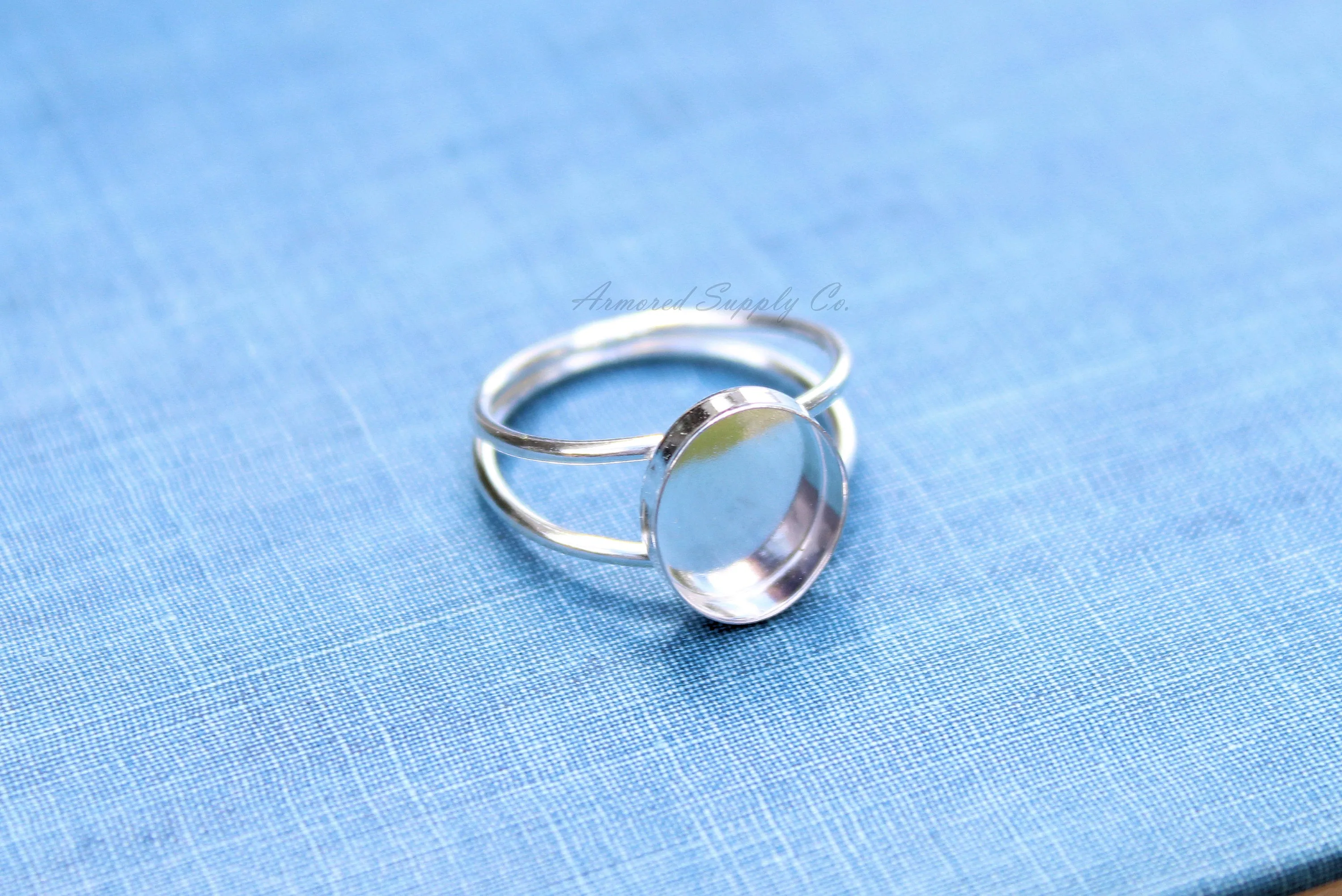 6x4mm Oval Bezel Sterling Silver Double Band Ring blank