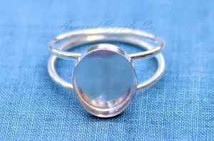 6x4mm Oval Bezel Sterling Silver Double Band Ring blank