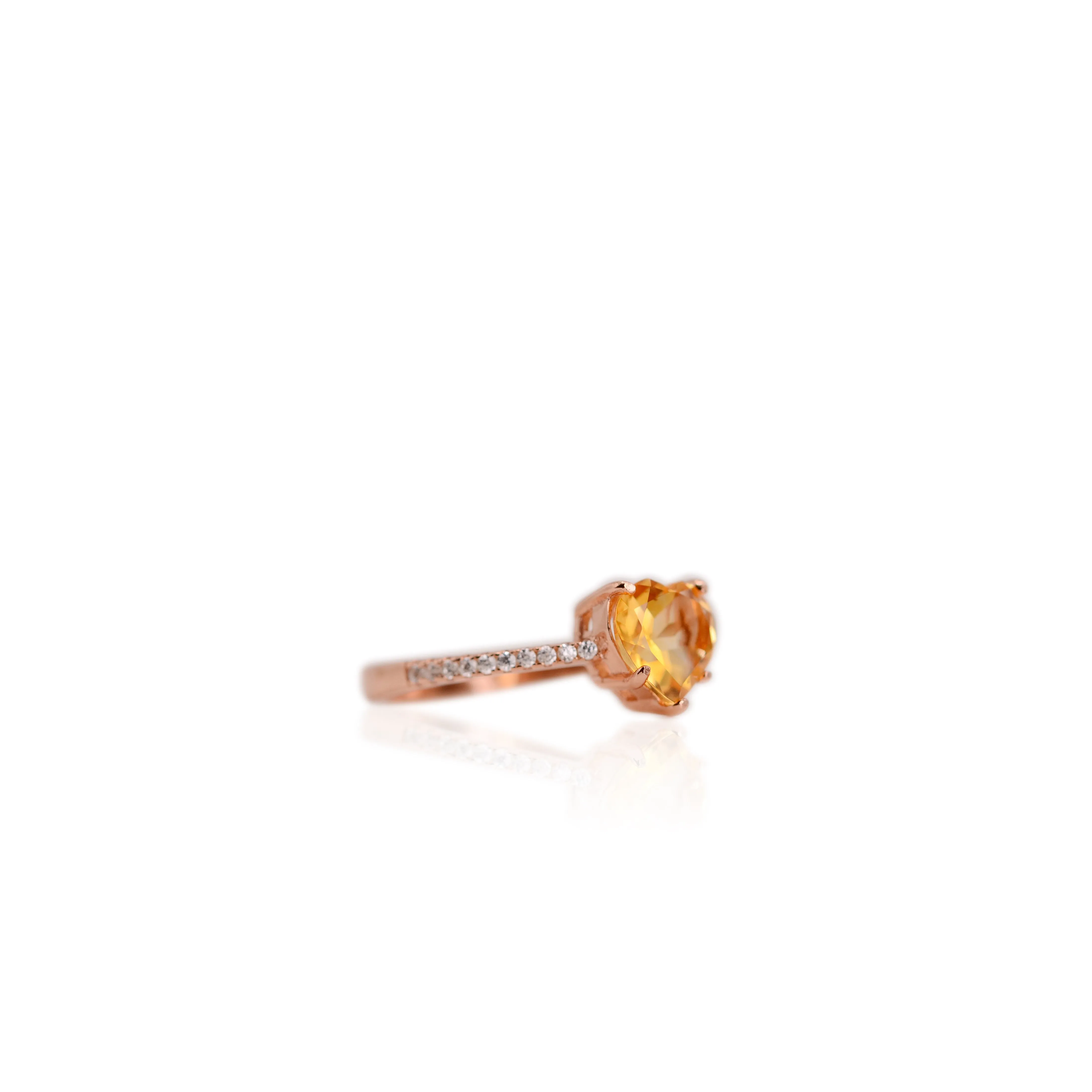 7 mm. Heart Cut Yellow Brazilian Citrine with Cz Band Ring