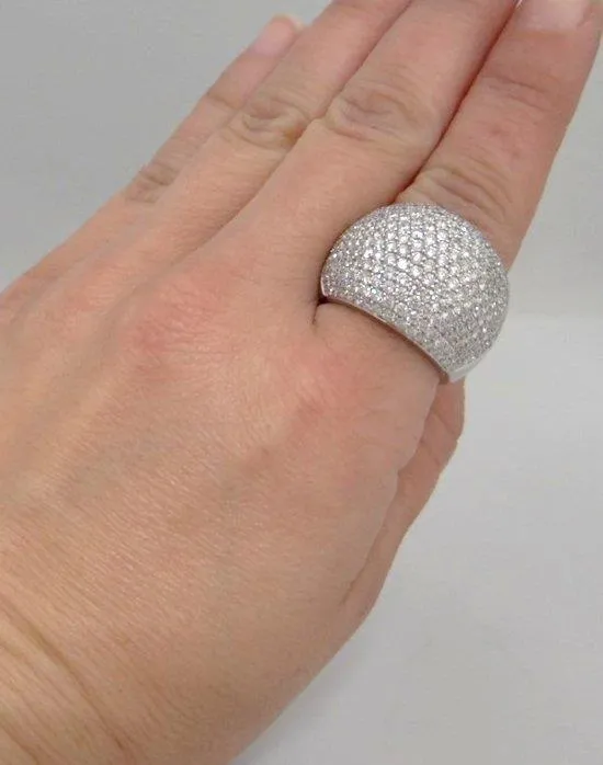 750 18K WHITE GOLD 4.00ct PAVE DIAMOND WIDE BAND DOME STATEMENT RING