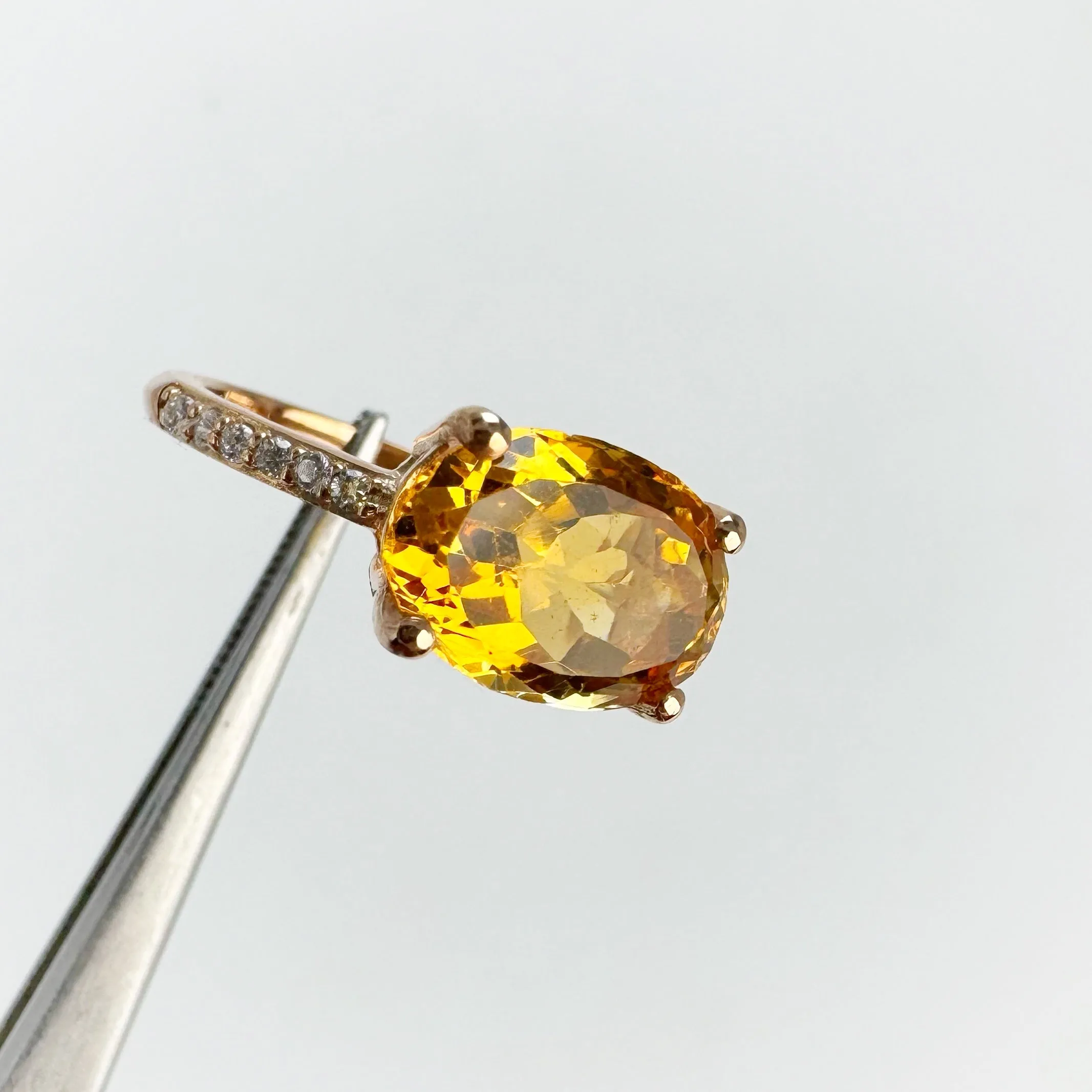 8 x 11 mm. Oval Cut Yellow Brazilian Citrine with Cz Band Ring