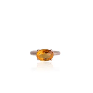 8 x 11 mm. Oval Cut Yellow Brazilian Citrine with Cz Band Ring