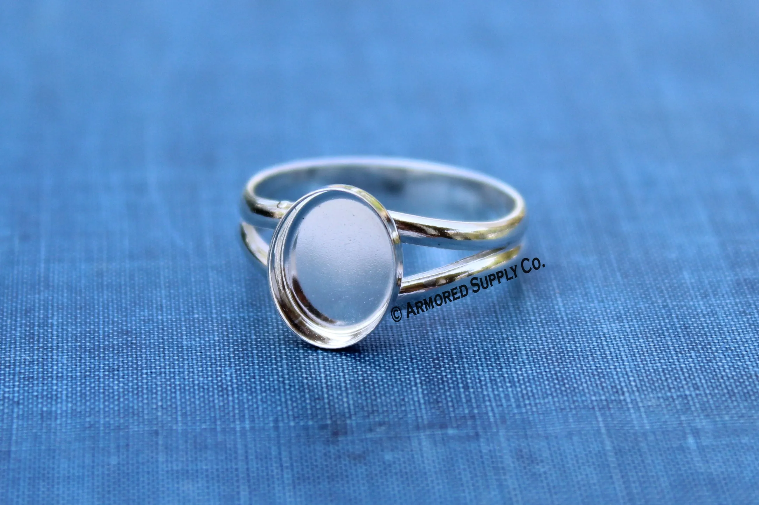 9x7mm Oval Bezel Sterling Silver Split Shank Ring Band blank
